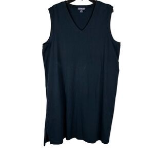 Lands End Cotton Jersey Tank Dress Sz 2X Navy V Neck Pockets Casual Lounge